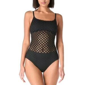Carmen Marc Valvo Black Crochet One-Piece Swimsuit